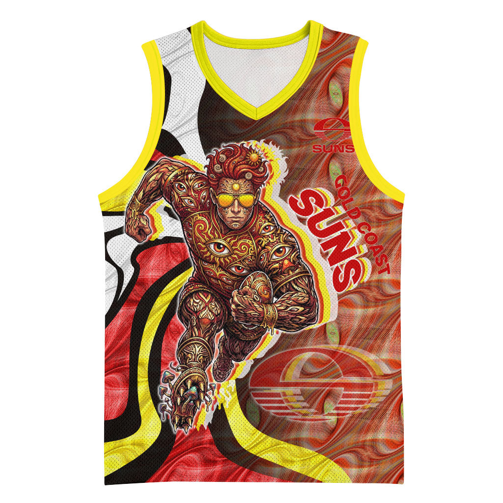 Personalised Gold Coast Suns Basketball Jersey Trippy Psychedelic Abstract Art Mascot Football Fans