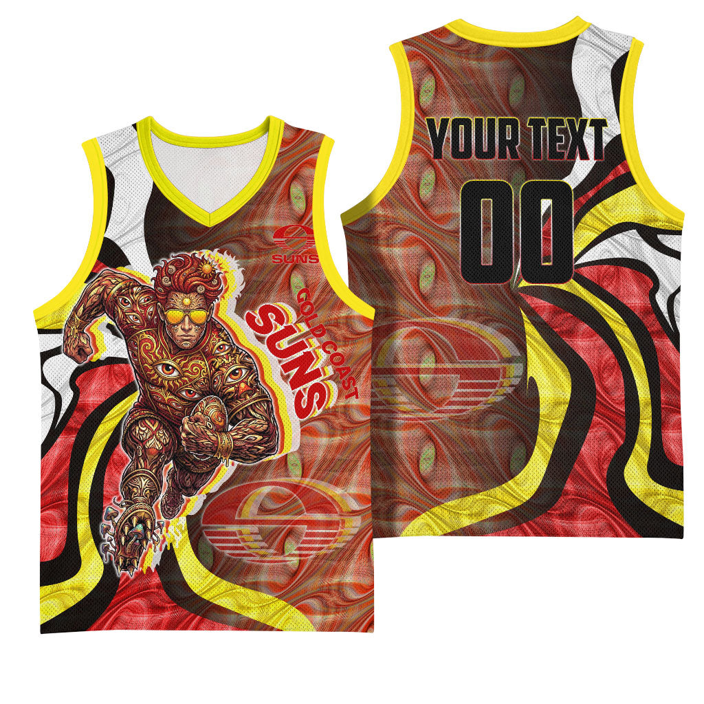 Personalised Gold Coast Suns Basketball Jersey Trippy Psychedelic Abstract Art Mascot Football Fans