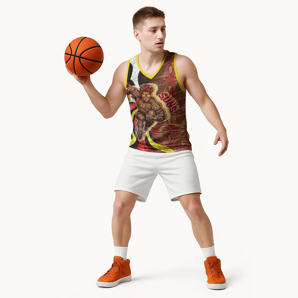 Personalised Gold Coast Suns Basketball Jersey Trippy Psychedelic Abstract Art Mascot Football Fans