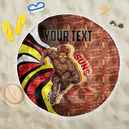 Personalised Gold Coast Suns Beach Blanket Trippy Psychedelic Abstract Art Mascot Football Fans