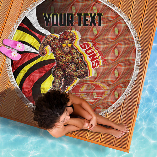 Personalised Gold Coast Suns Beach Blanket Trippy Psychedelic Abstract Art Mascot Football Fans