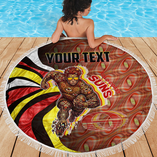 Personalised Gold Coast Suns Beach Blanket Trippy Psychedelic Abstract Art Mascot Football Fans