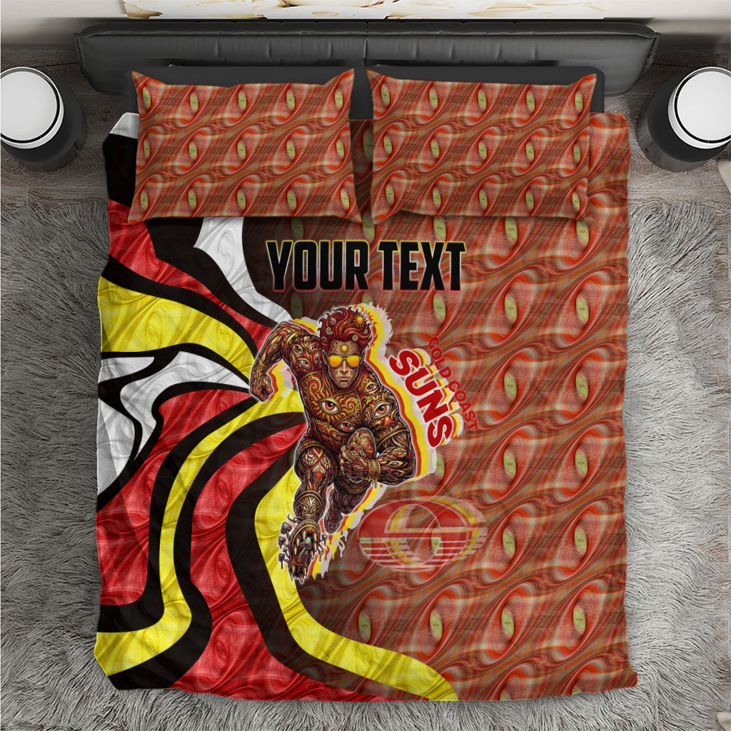 Personalised Gold Coast Suns Bedding Set Trippy Psychedelic Abstract Art Mascot Football Fans