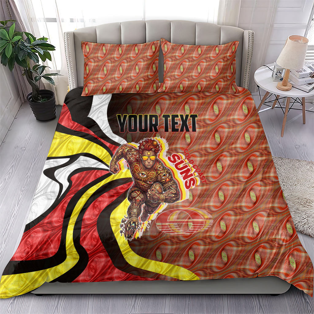 Personalised Gold Coast Suns Bedding Set Trippy Psychedelic Abstract Art Mascot Football Fans