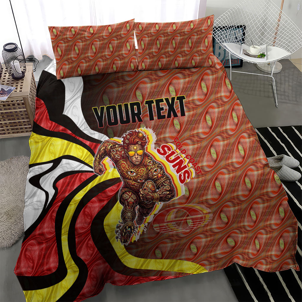 Personalised Gold Coast Suns Bedding Set Trippy Psychedelic Abstract Art Mascot Football Fans