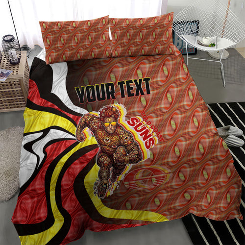 Personalised Gold Coast Suns Bedding Set Trippy Psychedelic Abstract Art Mascot Football Fans