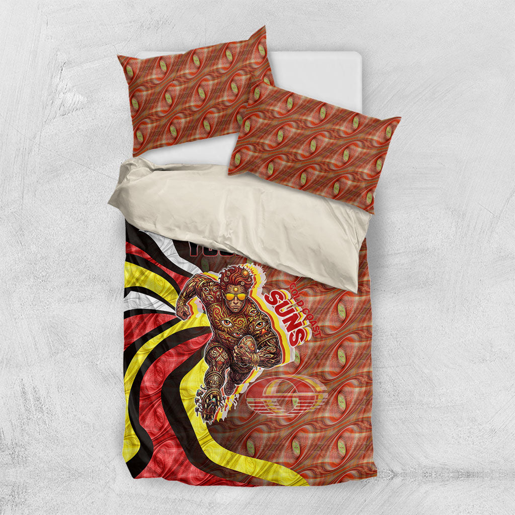 Personalised Gold Coast Suns Bedding Set Trippy Psychedelic Abstract Art Mascot Football Fans