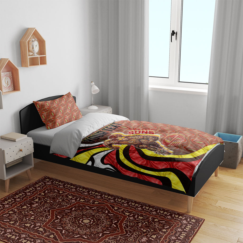 Personalised Gold Coast Suns Bedding Set Trippy Psychedelic Abstract Art Mascot Football Fans