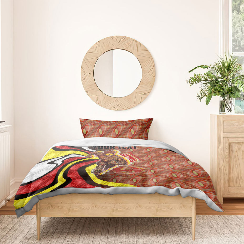 Personalised Gold Coast Suns Bedding Set Trippy Psychedelic Abstract Art Mascot Football Fans