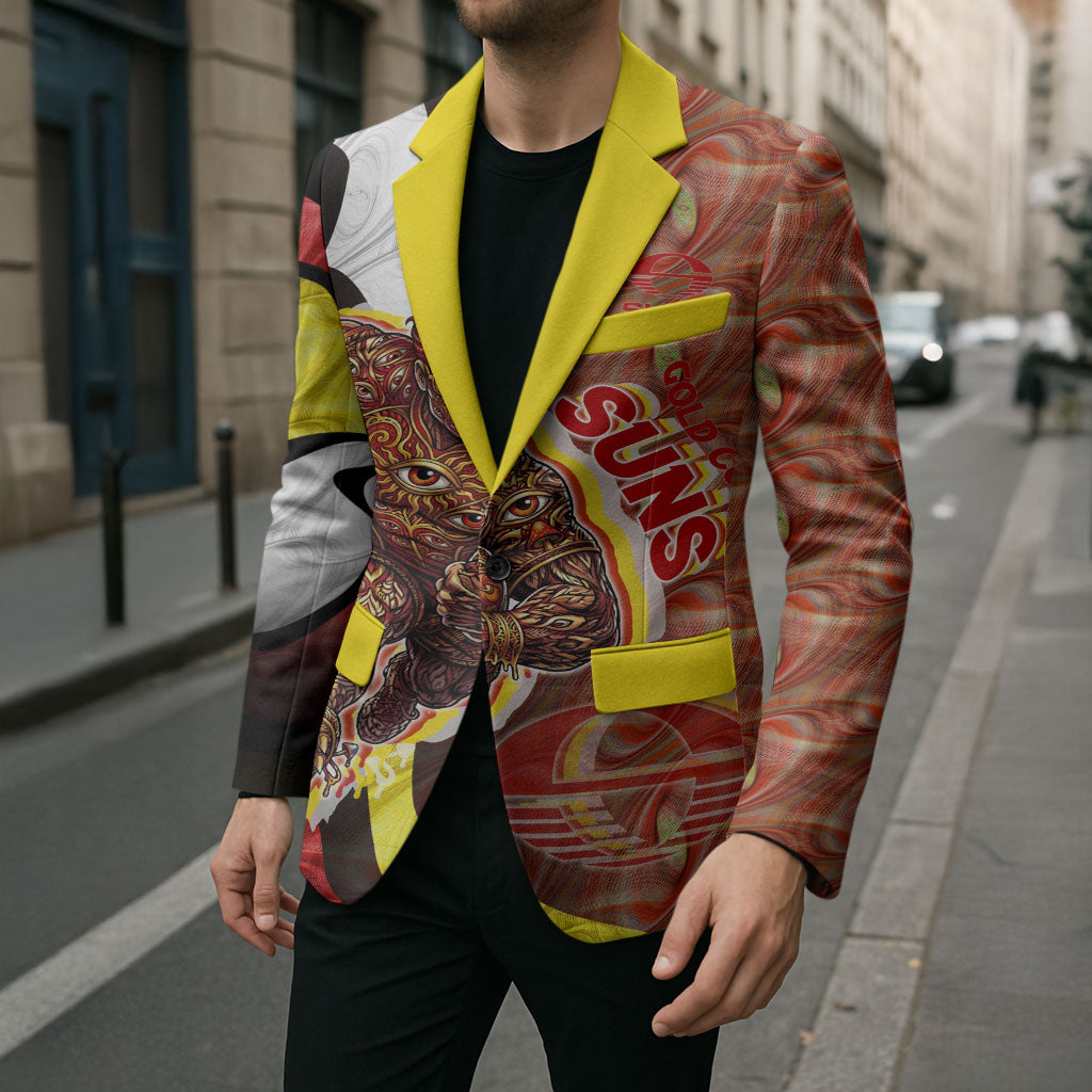 Personalised Gold Coast Suns Blazer Trippy Psychedelic Abstract Art Mascot Football Fans