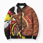 Personalised Gold Coast Suns Bomber Puffer Jacket Trippy Psychedelic Abstract Art Mascot Football Fans