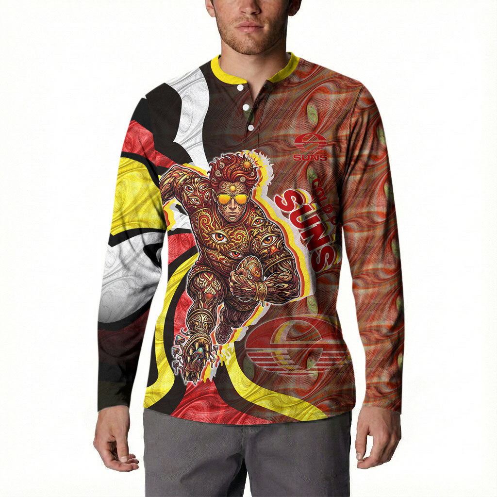 Personalised Gold Coast Suns Button Sweatshirt Trippy Psychedelic Abstract Art Mascot Football Fans