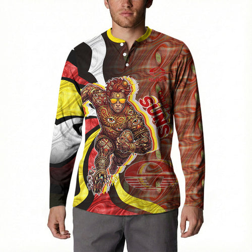 Personalised Gold Coast Suns Button Sweatshirt Trippy Psychedelic Abstract Art Mascot Football Fans