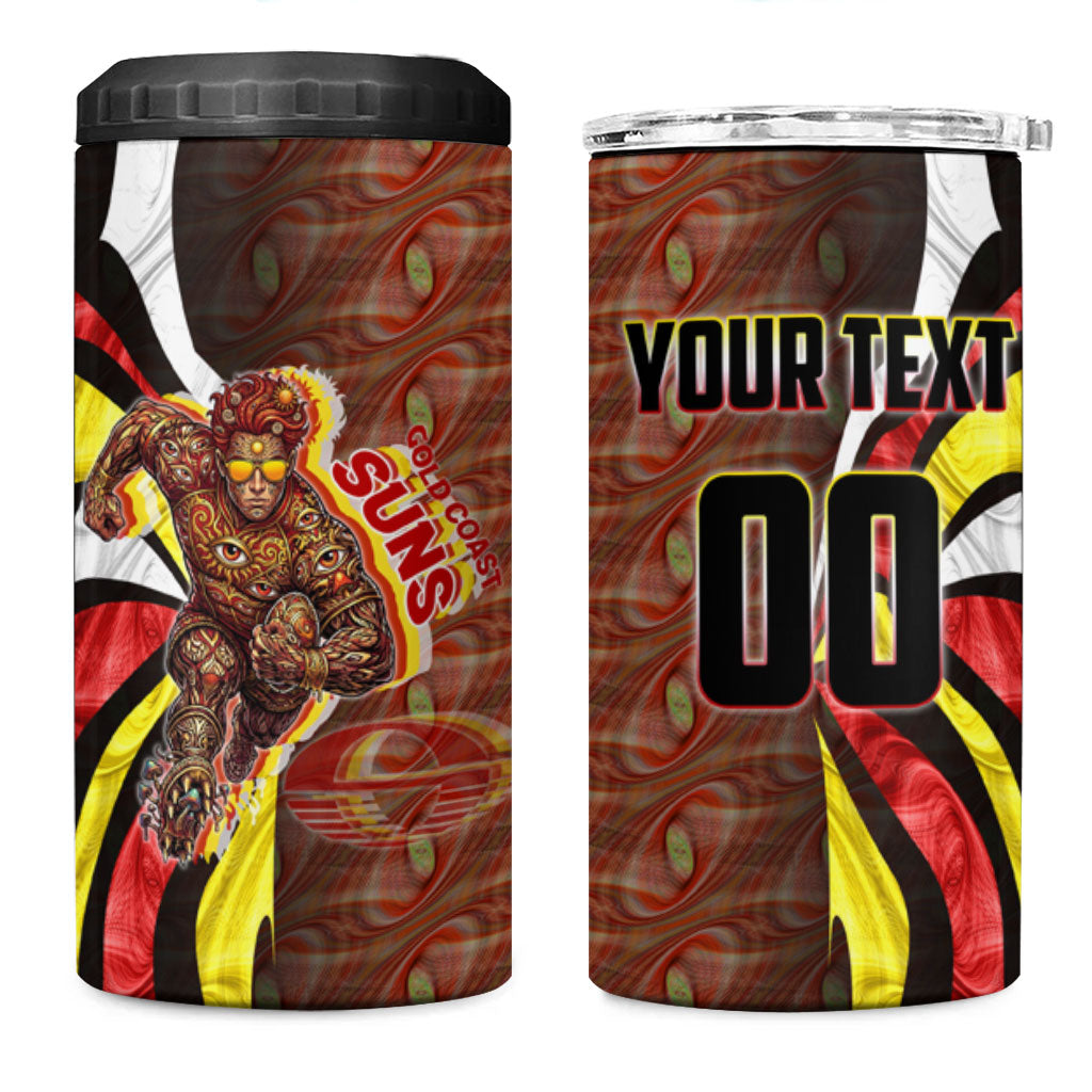 Personalised Gold Coast Suns 4 in 1 Can Cooler Tumbler Trippy Psychedelic Abstract Art Mascot Football Fans