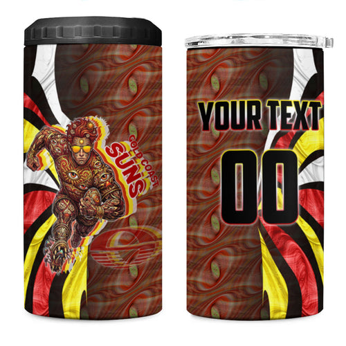 Personalised Gold Coast Suns 4 in 1 Can Cooler Tumbler Trippy Psychedelic Abstract Art Mascot Football Fans
