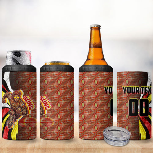 Personalised Gold Coast Suns 4 in 1 Can Cooler Tumbler Trippy Psychedelic Abstract Art Mascot Football Fans