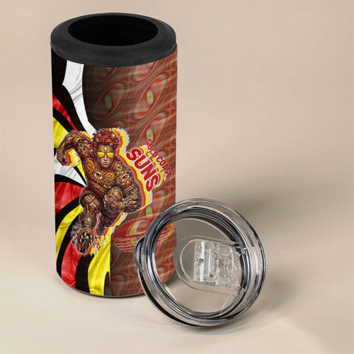 Personalised Gold Coast Suns 4 in 1 Can Cooler Tumbler Trippy Psychedelic Abstract Art Mascot Football Fans