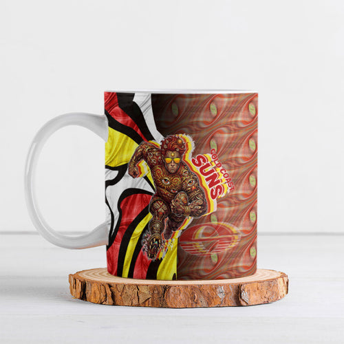 Personalised Gold Coast Suns Ceramic Mug Trippy Psychedelic Abstract Art Mascot Football Fans