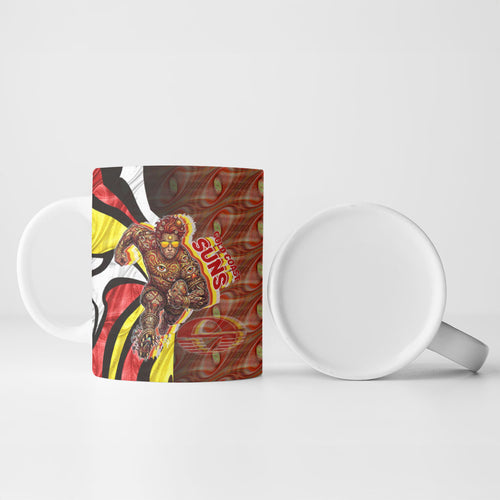 Personalised Gold Coast Suns Ceramic Mug Trippy Psychedelic Abstract Art Mascot Football Fans