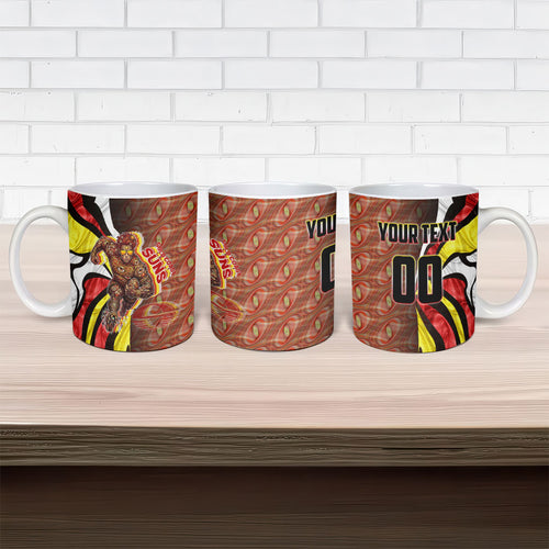Personalised Gold Coast Suns Ceramic Mug Trippy Psychedelic Abstract Art Mascot Football Fans