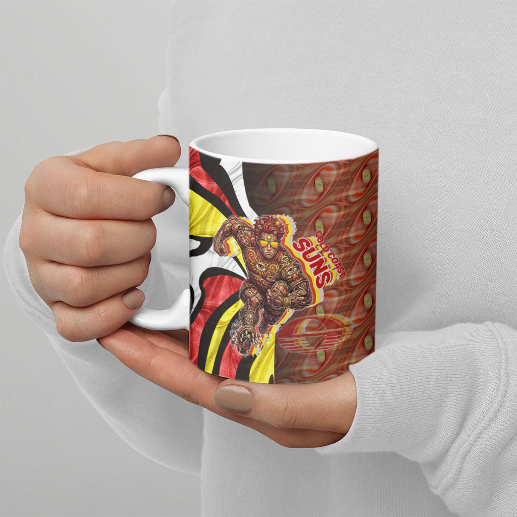 Personalised Gold Coast Suns Ceramic Mug Trippy Psychedelic Abstract Art Mascot Football Fans