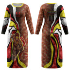 Personalised Gold Coast Suns Couples Matching Long Sleeve Bodycon Dress and Long Sleeve Button Shirt Trippy Psychedelic Abstract Art Mascot Football Fans