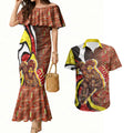 Personalised Gold Coast Suns Couples Matching Mermaid Dress and Hawaiian Shirt Trippy Psychedelic Abstract Art Mascot Football Fans
