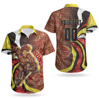 Personalised Gold Coast Suns Couples Matching Off Shoulder Maxi Dress and Hawaiian Shirt Trippy Psychedelic Abstract Art Mascot Football Fans