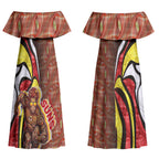 Personalised Gold Coast Suns Couples Matching Off Shoulder Maxi Dress and Hawaiian Shirt Trippy Psychedelic Abstract Art Mascot Football Fans