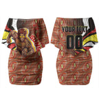 Personalised Gold Coast Suns Couples Matching Off Shoulder Short Dress and Hawaiian Shirt Trippy Psychedelic Abstract Art Mascot Football Fans