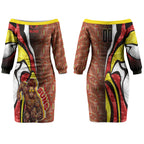 Personalised Gold Coast Suns Couples Matching Off The Shoulder Long Sleeve Dress and Hawaiian Shirt Trippy Psychedelic Abstract Art Mascot Football Fans