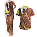 Personalised Gold Coast Suns Couples Matching Tank Maxi Dress and Hawaiian Shirt Trippy Psychedelic Abstract Art Mascot Football Fans