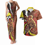 Personalised Gold Coast Suns Couples Matching Tank Maxi Dress and Hawaiian Shirt Trippy Psychedelic Abstract Art Mascot Football Fans
