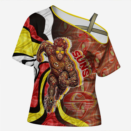 Personalised Gold Coast Suns Cross Shoulder Shirt Trippy Psychedelic Abstract Art Mascot Football Fans