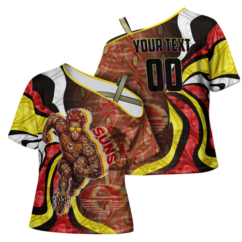 Personalised Gold Coast Suns Cross Shoulder Shirt Trippy Psychedelic Abstract Art Mascot Football Fans