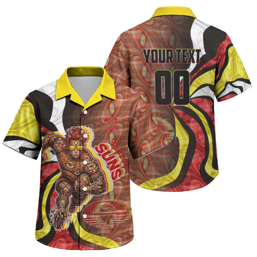Personalised Gold Coast Suns Family Matching Long Sleeve Bodycon Dress and Hawaiian Shirt Trippy Psychedelic Abstract Art Mascot Football Fans