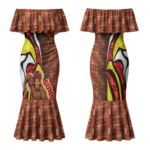 Personalised Gold Coast Suns Family Matching Mermaid Dress and Hawaiian Shirt Trippy Psychedelic Abstract Art Mascot Football Fans