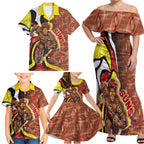 Personalised Gold Coast Suns Family Matching Off Shoulder Maxi Dress and Hawaiian Shirt Trippy Psychedelic Abstract Art Mascot Football Fans