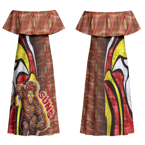 Personalised Gold Coast Suns Family Matching Off Shoulder Maxi Dress and Hawaiian Shirt Trippy Psychedelic Abstract Art Mascot Football Fans