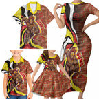 Personalised Gold Coast Suns Family Matching Short Sleeve Bodycon Dress and Hawaiian Shirt Trippy Psychedelic Abstract Art Mascot Football Fans