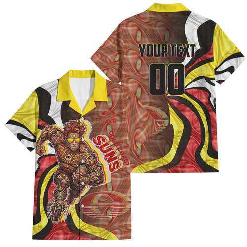 Personalised Gold Coast Suns Family Matching Summer Maxi Dress and Hawaiian Shirt Trippy Psychedelic Abstract Art Mascot Football Fans