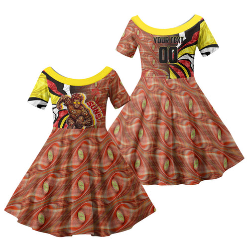 Personalised Gold Coast Suns Family Matching Summer Maxi Dress and Hawaiian Shirt Trippy Psychedelic Abstract Art Mascot Football Fans