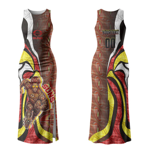Personalised Gold Coast Suns Family Matching Tank Maxi Dress and Hawaiian Shirt Trippy Psychedelic Abstract Art Mascot Football Fans