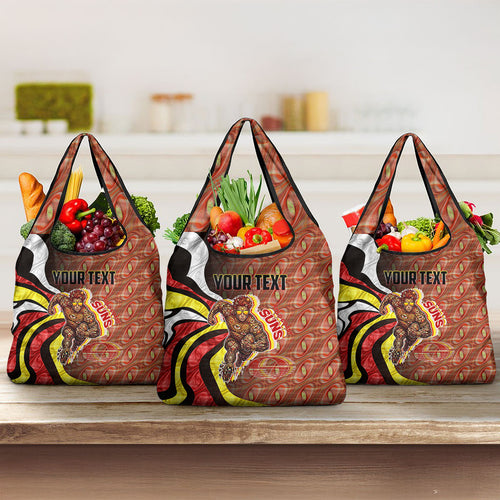 Personalised Gold Coast Suns Grocery Bag Trippy Psychedelic Abstract Art Mascot Football Fans