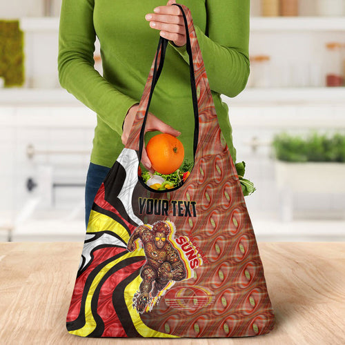 Personalised Gold Coast Suns Grocery Bag Trippy Psychedelic Abstract Art Mascot Football Fans