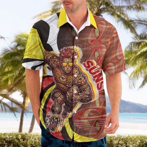 Personalised Gold Coast Suns Hawaiian Shirt Trippy Psychedelic Abstract Art Mascot Football Fans