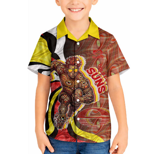 Personalised Gold Coast Suns Hawaiian Shirt Trippy Psychedelic Abstract Art Mascot Football Fans