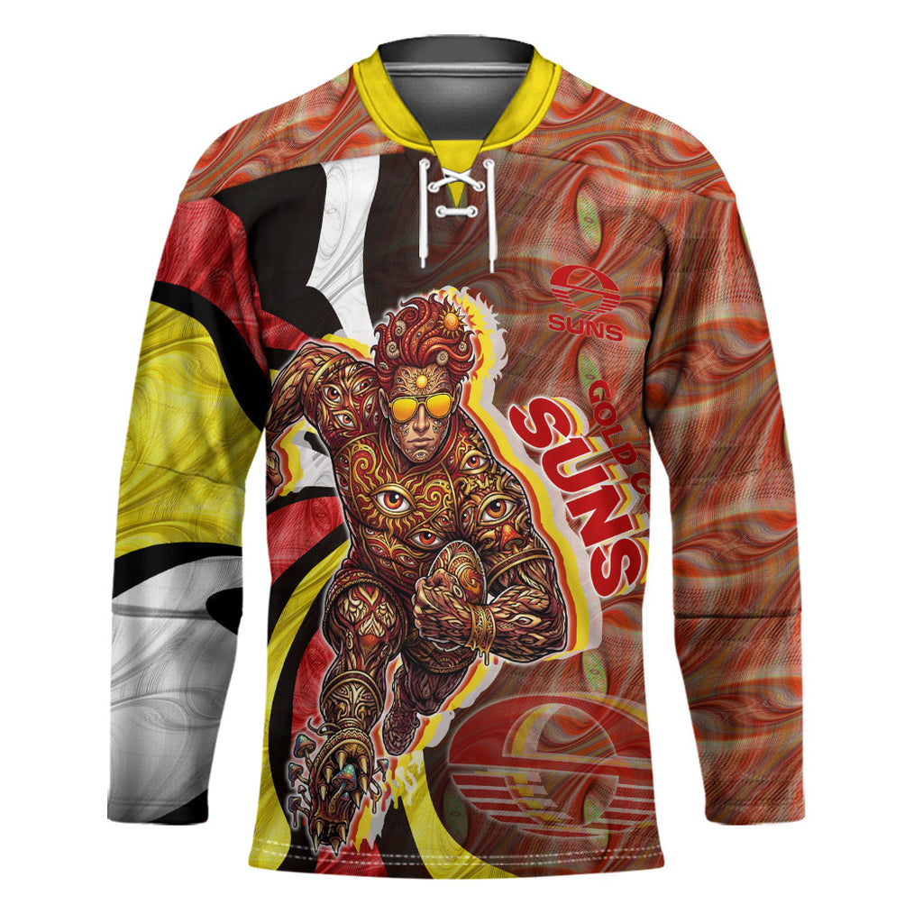 Personalised Gold Coast Suns Hockey Jersey Trippy Psychedelic Abstract Art Mascot Football Fans