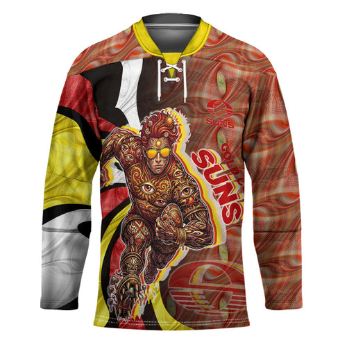 Personalised Gold Coast Suns Hockey Jersey Trippy Psychedelic Abstract Art Mascot Football Fans