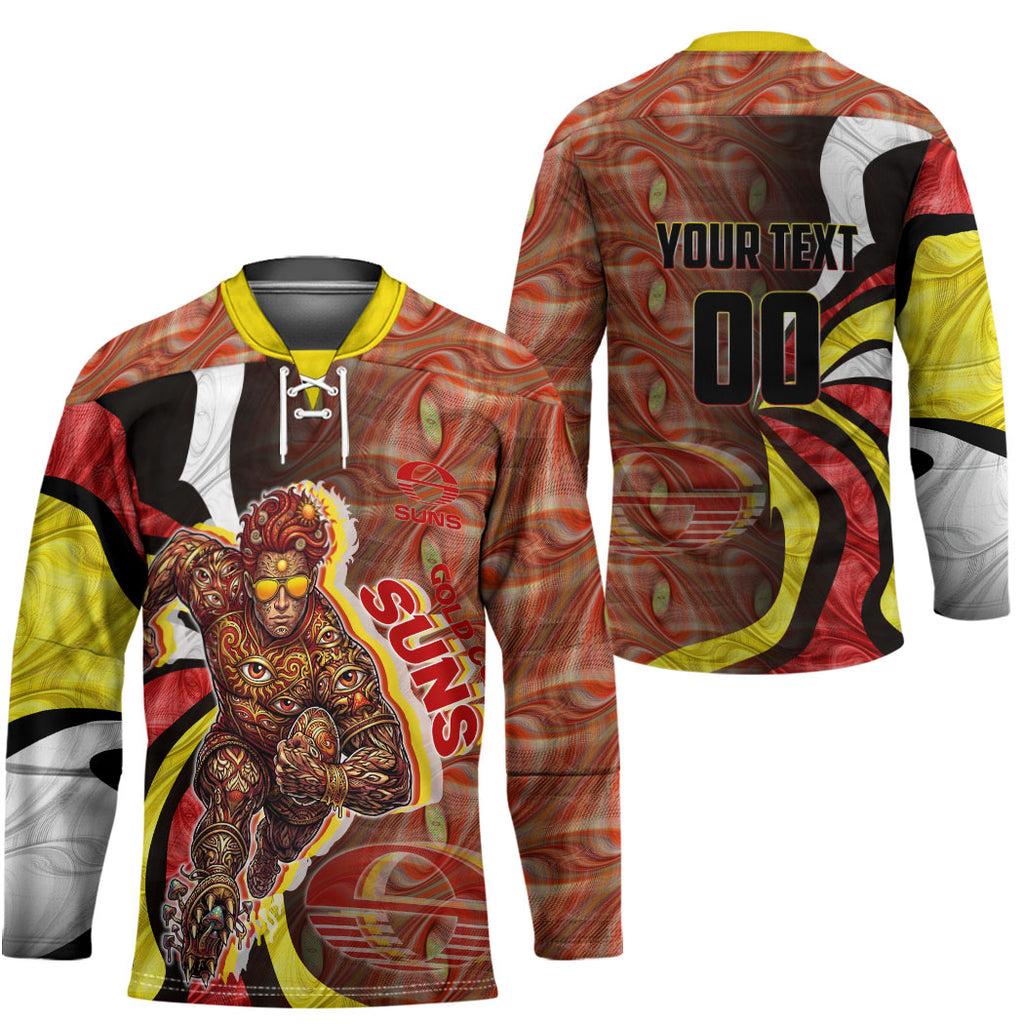 Personalised Gold Coast Suns Hockey Jersey Trippy Psychedelic Abstract Art Mascot Football Fans